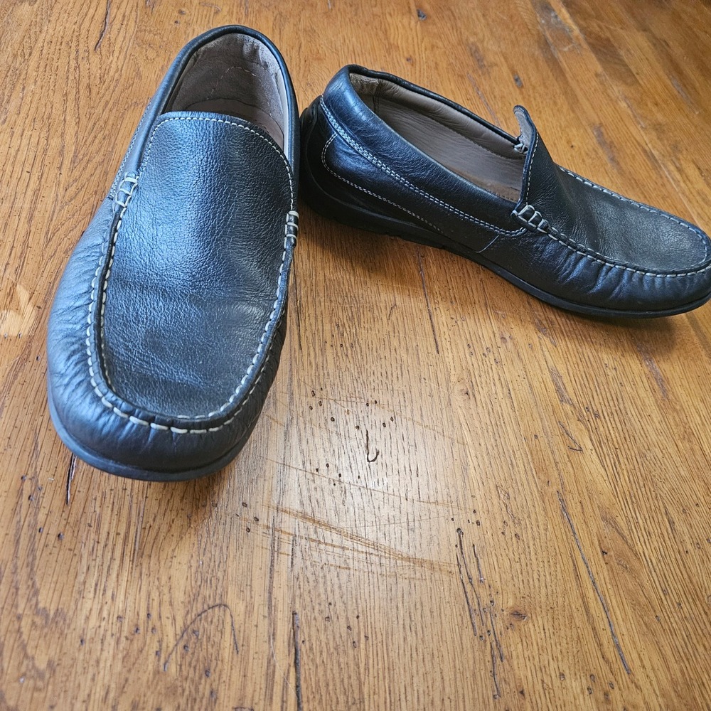 Ecco Leather Loafers Driving Moccasins Slip On Casual Shoes Black Mens EU43(US10